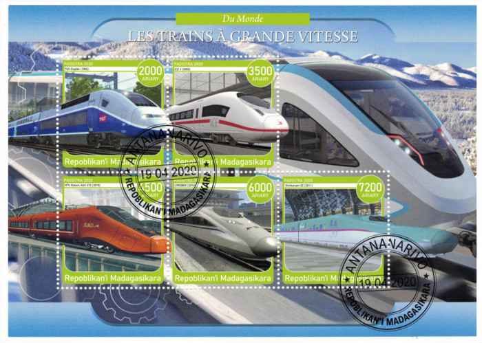 MADAGASCAR 2020 - Trenuri de mare viteza/ colita + bloc ( 2 imagini)