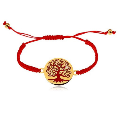 Brățară realizată din șnururi roșii, pandantiv cu copac roșu foto