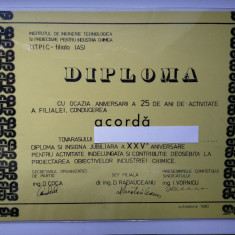 Diploma a XXV aniversare Iprochim - I.I.T.P.I.C. Filiala Iași