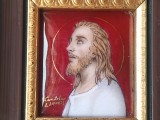 LIMOGES tablou ISUS HRISTOS pictat manual in EMAIL semnat G. CANDELIER manopera EXCEPTIONALA unic FRANTA. DE COLECTIE