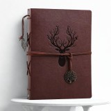 Album Foto si Jurnal Vintage, Wild Deer, Coperta din Piele Ecologica Maro, Gravura Cerb si Pandantiv Arbore al Vietii, 30 File, 27 x 20 cm
