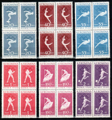 Romania 1960, LP 499, Jocurile Olimpice Roma II, seria in blocuri de 4, MNH! foto