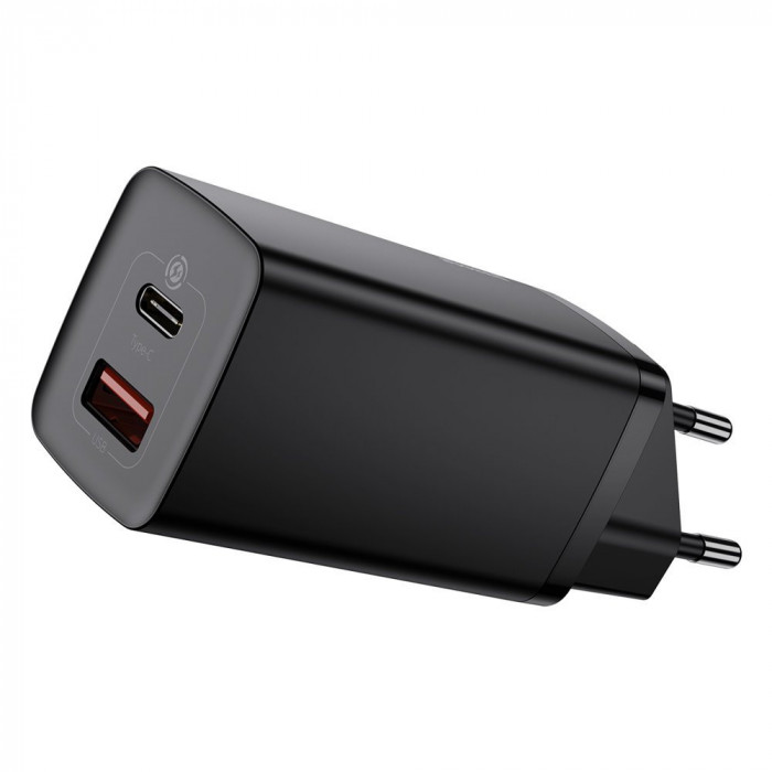 Baseus GaN2 Lite Fast 65W USB / USB Tip C &Icirc;ncărcare Rapidă 3.0 Livrare Energie (nitrură De Galiu) Negru (CCGAN2L-B01)