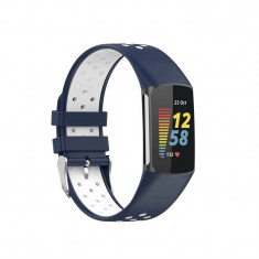 Curea Bratara sport Edman pentru Fitbit Charge 5, Albastru/Alb