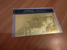 Bancnota 100 lei 2018 100 ani de la Marea Unire aur UNC CERTIFICAT foto