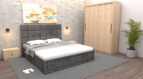 Dormitor Regal cu Pat Tapitat Gri stofa cu dulap usi glisante Sonoma fara oglinda si fara comoda Tv