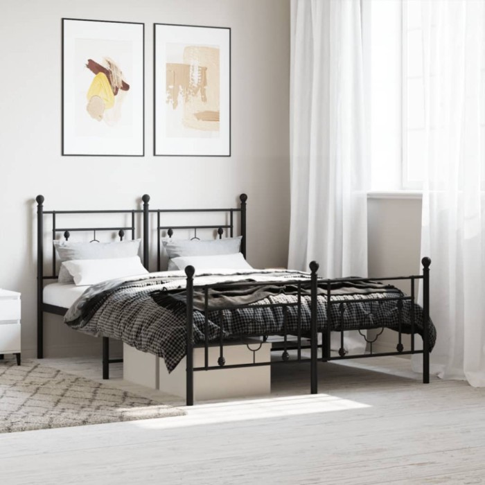 vidaXL Cadru pat metalic cu tăblie de cap/picioare, negru, 140x190 cm