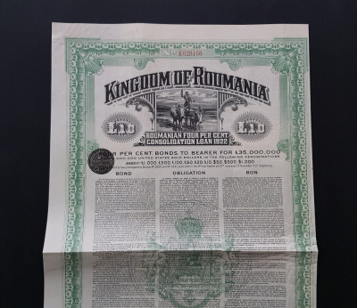 Obligatiune 10 lire sterline 1922 , bond , titlu , imprumut , actiuni foto