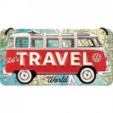Placa metalica cu snur - Volkswagen Travel the World - 10x20 cm, Nostalgic Art Merchandising