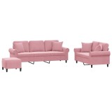 Cumpara ieftin Set canapea cu perne, 3 piese, roz, catifea