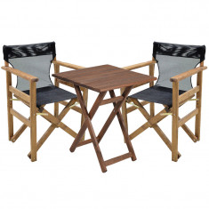 Set de gradina masa si scaune Retto 3 bucati din lemn masiv de fag culoarea nuc, PVC negru 60x60x71cm
