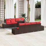 vidaXL Set de canapele pentru grădină 9 pcs Maro și roșu poliratan 3349150