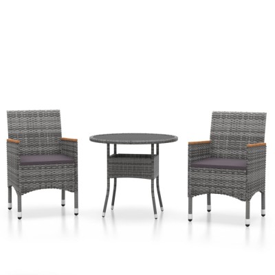 Set mobilier de gradina, 3 piese, gri, poliratan foto
