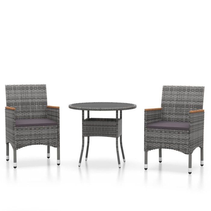 Set mobilier de gradina, 3 piese, gri, poliratan