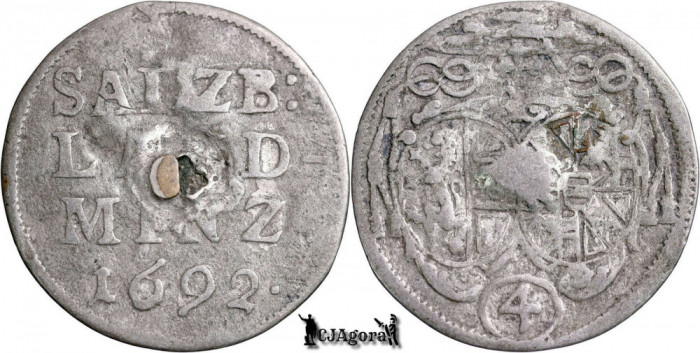 1692, 4 Kreuzer - Ioan Ernest de Thun - Arhiepiscopatul - Sf&acirc;ntul Imperiu Roman
