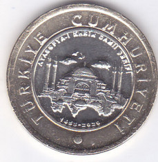 Moneda Turcia 1 Lira 2020 - KM#New UNC ( bimetalica, moscheea Hagia Sophia ) foto