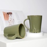 Set de 2 cesti de cafea BosilunLife, ceramica, verde, 350 ml, 8,5 x 10,8 cm