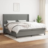 VidaXL Pat box spring cu saltea, gri &icirc;nchis, 200x200 cm, textil