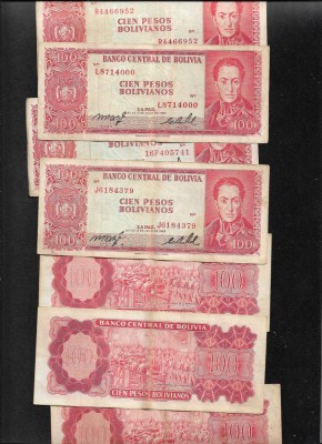 Bolivia 100 pesos bolivianos 1962 F - VF pret pe bucata foto