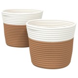 Cumpara ieftin Cosuri de depozitare 2 buc. maro si alb &Oslash;24x18 cm bumbac