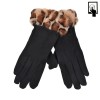Mănuși Femei Touchscreen, Suede, Blană Artificială Leopard, Culoare Negru/Maro, 1 Pereche