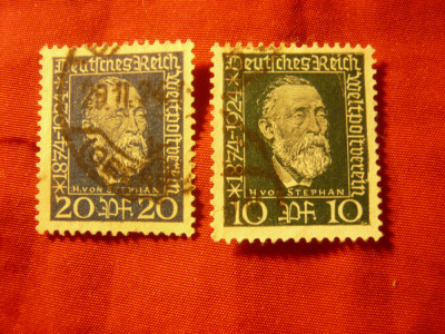 Serie mica Germania 1924- Personalitati - H.von Stephan -Dir.Postal2 val. stamp. foto