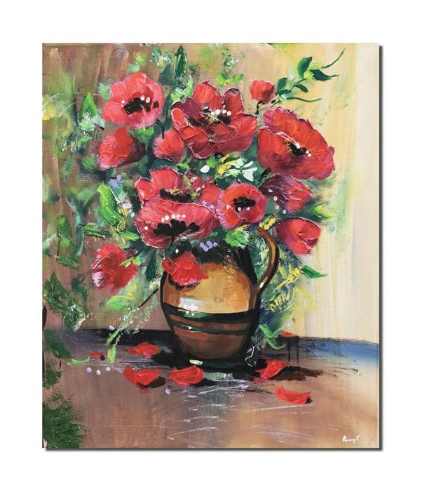 Tablou pictat manual, Carafa cu maci regali, 60x50cm pictura pe panza, Kenny Varniote