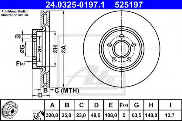 Disc frana VOLVO S40 II (MS) (2004 - 2016) ATE 24.0325-0197.1