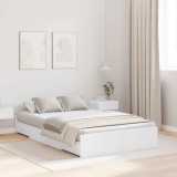 Cadru de pat cu depozitare cu sertar cu headboard cu depozitare Alb 120 x 190 cm