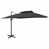 Umbrelă suspendată cu &icirc;nveliș dublu, negru, 300x300 cm, vidaXL