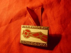 Insigna a XXa Balcaniada de Atletism Belgrad 1961cu panglica pt atlet competitor