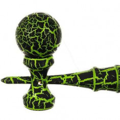 Joc de Îndemânare din Lemn, Model Crăpături Verzi pe Negru, 18 cm