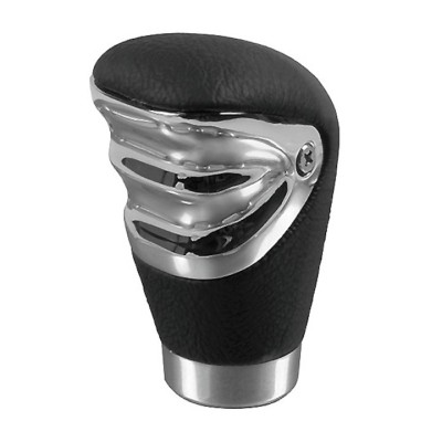 Nuca pentru schimbator de viteze, Lampa, Piele sintetica/Aluminiu, Negru/Crom foto
