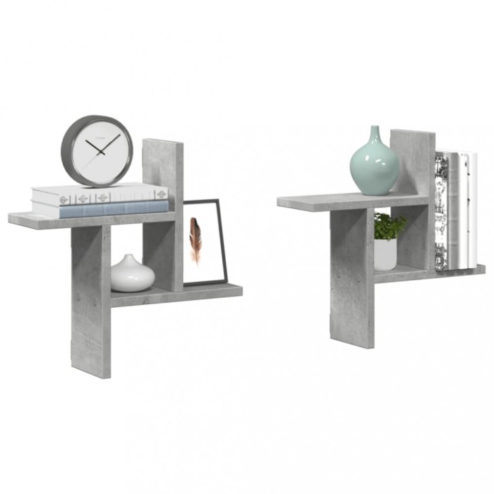 Gossi rafturi perete, 2 buc., gri beton, 38x12x38 cm, lemn prelucrat