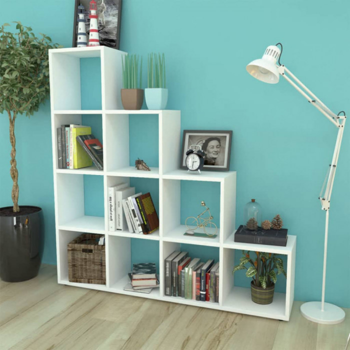Gossi biblioteca tip scara/raft de expunere, alb, 142 cm
