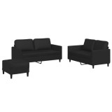 Cumpara ieftin Set de canapele cu perne, 3 piese, negru, piele ecologica