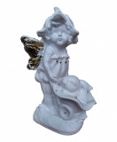 Cumpara ieftin Statueta decorativa, Fetita Elf si Iepurasul, Alb, 17 cm, DVAN0718-3G