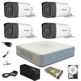 Sistem supraveghere video cu UPS 4 camere Hikvision exterior 5MP Turbo HD 2 cu IR 80M si 2 cu IR 40M DVR 4 canale full accesorii, HARD 1TB SafetyGuard