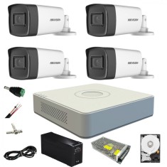 Sistem supraveghere video cu UPS 4 camere Hikvision exterior 5MP Turbo HD 2 cu IR 80M si 2 cu IR 40M DVR 4 canale full accesorii, HARD 1TB SafetyGuard