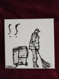 TABLOU PE PANZA CU SASIU NOU 20X20 CM BARBAT CARE MATURA ACRILIC PRET 20 LEI PICTOR FLORIAN