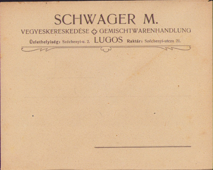 HST A977 Plic antet magazin universal Schwager M Lugoj ante 1918 austro-ungar
