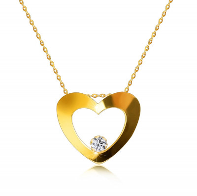 Colier strălucitor din aur galben de 14K - inimă cu decupaj, diamant rotund &amp;icirc;n partea de jos foto