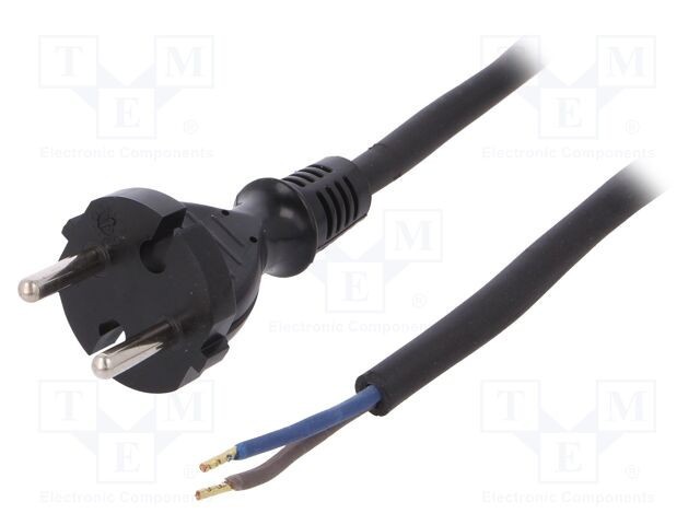 Cablu 2x1,5mm2 CEE 7/17 PLASTROL cu mufă, cablu de cauciuc 2m negru 16A