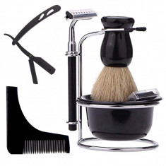 Set kit complet aparat barbierit ras brici inoxidabil pamatuf bol piaptan barba foto