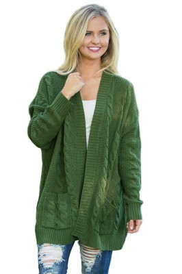 BL1003-120 Cardigan tricotat cu torsade, maneci lungi si buzunare foto
