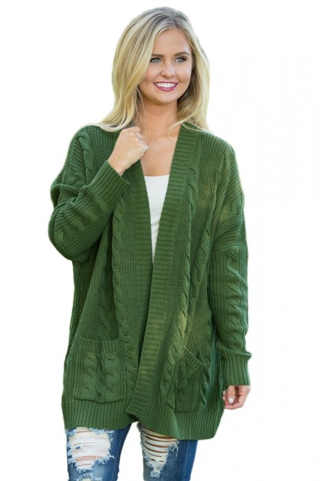 BL1003-120 Cardigan tricotat cu torsade, maneci lungi si buzunare