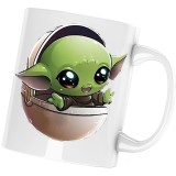 Cana alba personalizata "Baby Yoda Cos, Star Wars, Mandalorian", INOVATIX&reg;. 330ml