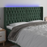 vidaXL Tăblie de pat cu LED, verde &icirc;nchis, 203x16x118/128 cm, catifea