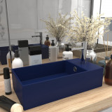 VidaXL Chiuvetă de baie cu preaplin, albastru &icirc;nchis, ceramică
