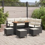 Set de Sofa de Grădină vidaXL 9 Piese cu Pernuțe Negru Ratan Polimer Acacia, Sofa de Grădină vidaXL 2-Seat cu Pernuțe Negru Ratan Polimer, Set de Cină